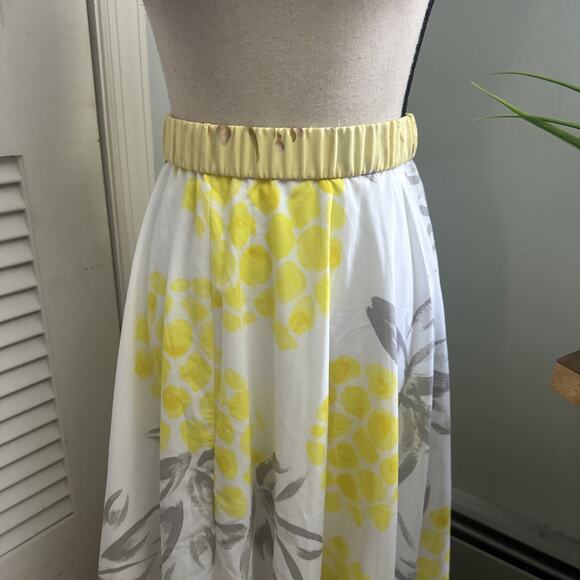KRISTENSEN DU NORD Skirt Womens 3 US 8 Yellow White Floral Maxi Asymmetric - Picture 2 of 8